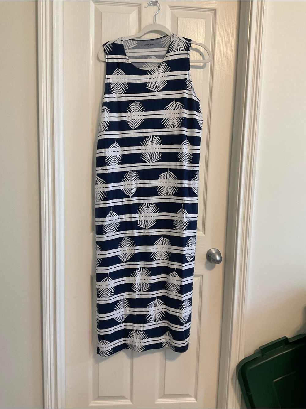 Lands' End Navy and White Palm-Stripe Maxi Dress